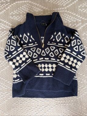 J. Crew Navy and White Fair Isle Zip-Up Sweater